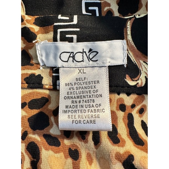 Vintage Y2K Cache Mixed Print Knit Shirt Size XL Black Brown Snap Front V Neck - Picture 7 of 8